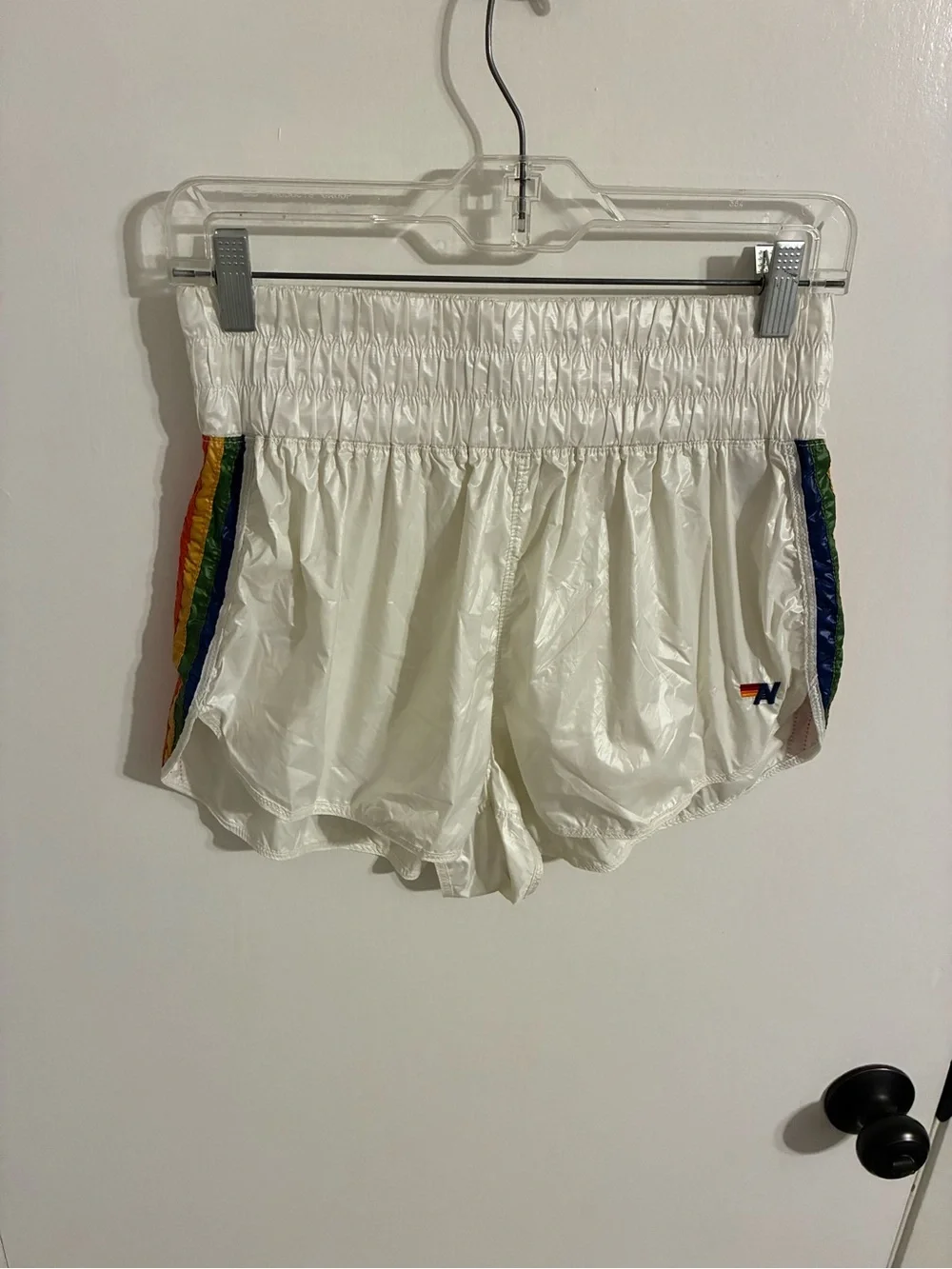HIGH RISE 5 STRIPE NYLON JOGGER SHORT VINTAGE WHITE - Picture 2 of 6